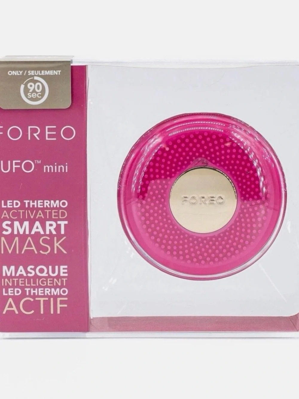 FOREO Mini Facial Cleansing Device in Bright Pink with Gold Accent